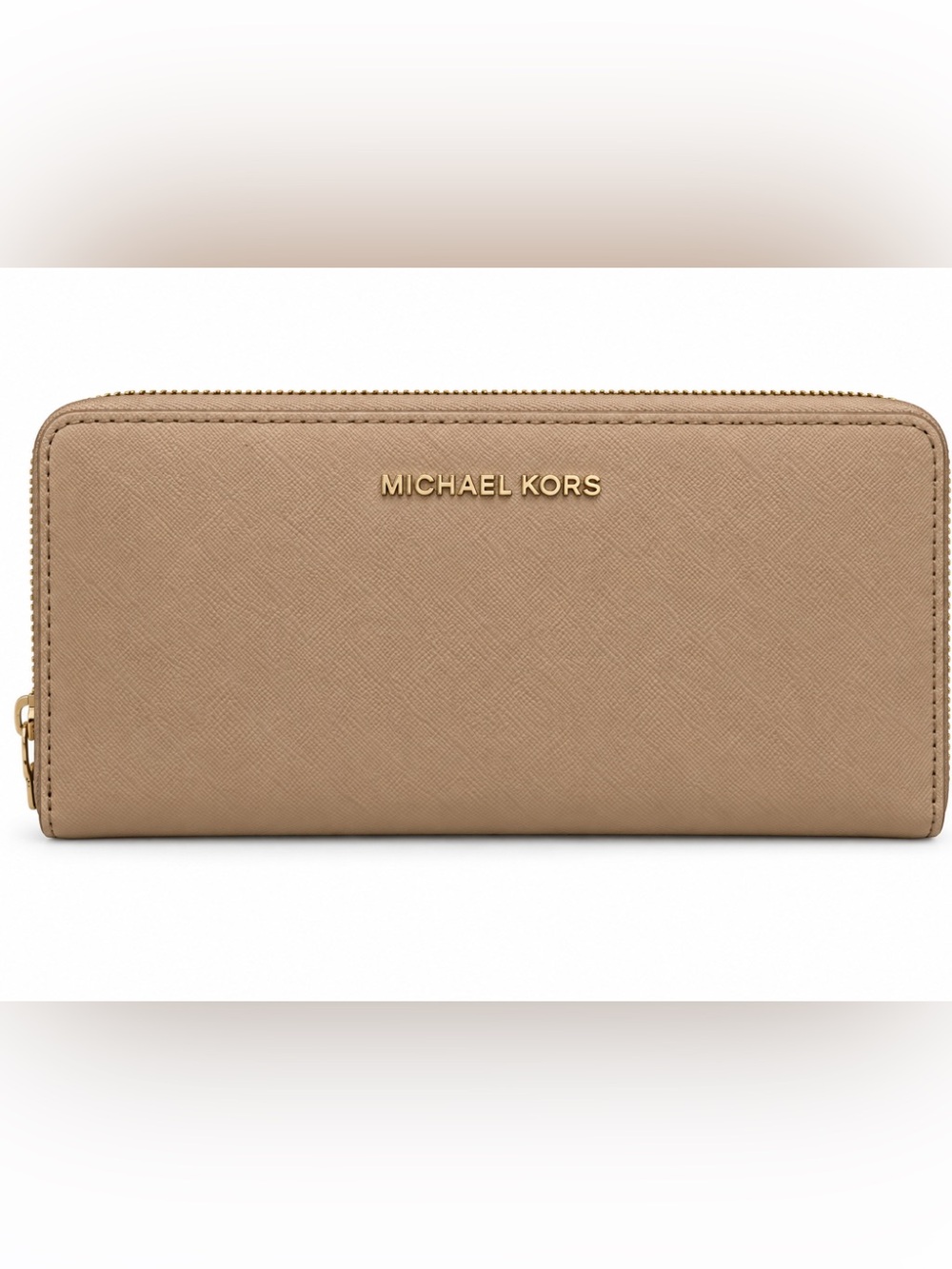 Michael Kors Beige Saffiano Leather Zip Around Wristlet Wallet